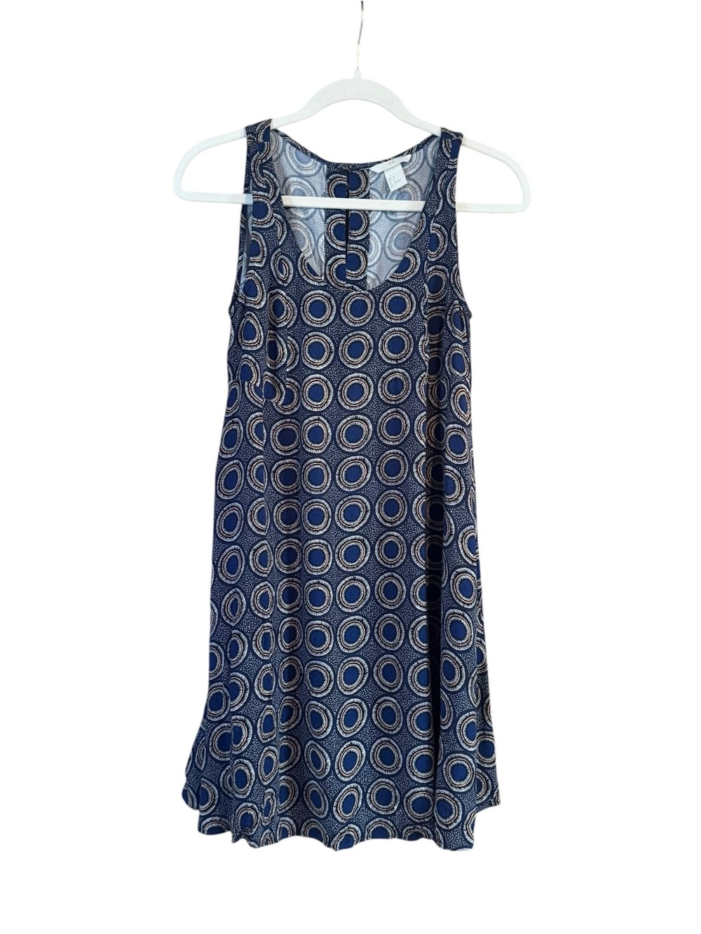 H&M Navy and Cream Sleeveless Circle-Print Midi Dress